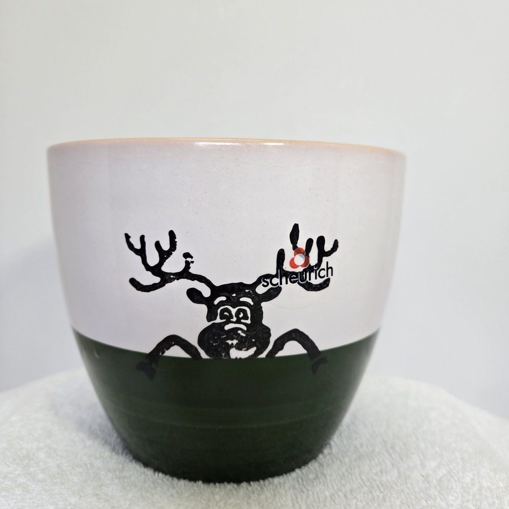 Scheurich Ceramic GREEN Christmas Spongeware Reindeer Planter Gift Holder German